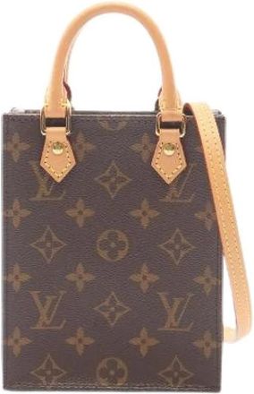 Louis Vuitton Pre-owned Petit Sac Plat Monogram 2way tas - Dames - Vintage Mini Tas - Bruin - ONE Size - Leer - Vintage