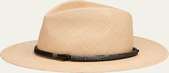Brunello Cucinelli Straw Fedora with Precious Leather Band