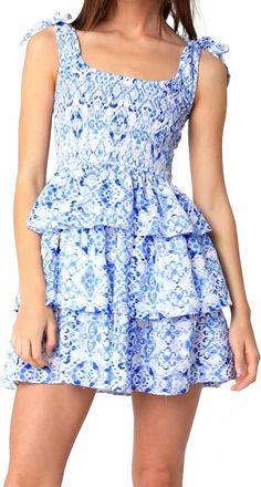 Olivaceous Amalfi Ruffled Dress In Blue