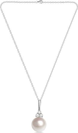 Allurez 14K 0.06 Ct. Tw. Diamond & 7.5-8Mm Pearl Pendant Necklace