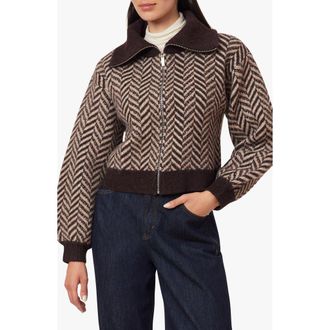 Habitual Herringbone Zip Front Cardigan in Chocolate at Nordstrom, Size X-Large
