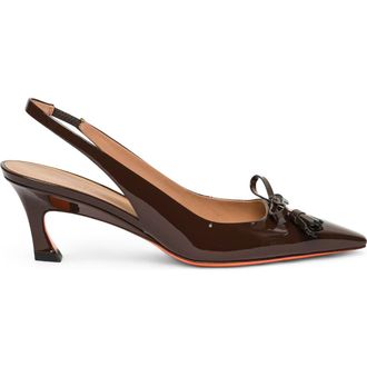 Santoni Patent Leather Mid-Heel Slingback in Brown at Nordstrom, Size 10.5