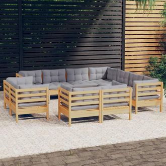 vidaXL Juego De Muebles De Jard&iacute;n 11 Pzas Y Cojines Madera Maciza Pino Vidaxl