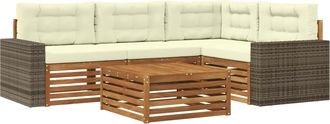 vidaXL Conjunto De Sof&aacute;s De Exterior 5 Uds. Natural Y Crema Poli&eacute;ster Vidaxl