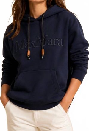 Max Mara Pre-Loved Womens Agre Logo Cotton-Blend Jersey Hoodie In Dark Steel Blue