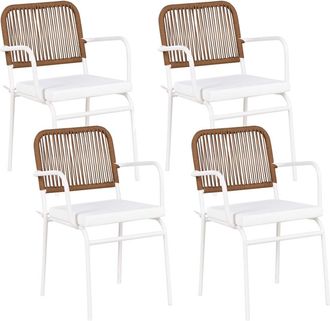 Beliani Conjunto de 4 sillas de jard&iacute;n con cojines Metal Blanco