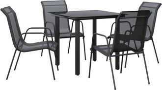 vidaXL vidaXL 5 Piece Garden Dining Set Black Steel and Textilene
