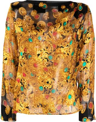 Saint Laurent 1980s jewellery print silk blouse - women - Silk - M - Gold