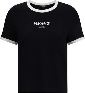Versace Logo T-Shirt - Dames - T-shirts - Zwart - S - Katoen - Tops