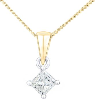 Jewelco London 18ct Gold Princess 1/3ct Diamond Solitaire Pendant Necklace 18 - PP0AXL4836Y18JPK