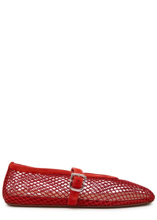 Alaia Mesh and Suede Ballet Flats - Red - 39 (IT39 / UK6)