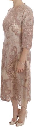 Dolce & Gabbana Womens Lace Ricamo Embroidery Dress Pink Cotton Silk Viscose