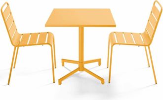 Oviala Conjunto de mesa y 2 sillas de jard&iacute;n de metal de 70 cm amarillo