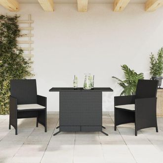 vidaXL Set da Bistrò 3 pz con Cuscini Nero in Polyrattan - Vidaxl