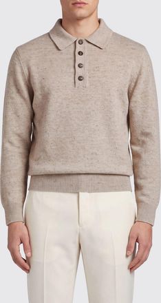 Eleventy Long-Sleeved Knitted Wool Polo Shirt with Ribbed Collar