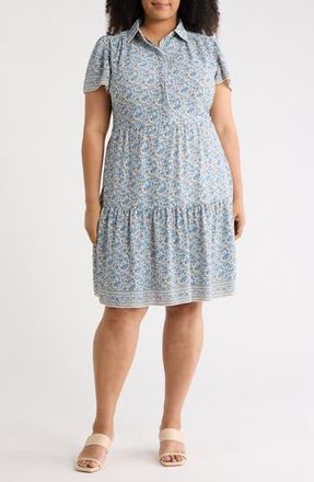Max Studio Short Sleeve Midi Dress in Cream/Denim Wild Daisy at Nordstrom Rack, Size 1X