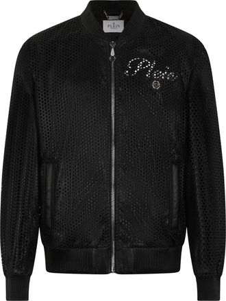 Philipp Plein Perforated Leather Nylon Bomber