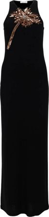 Paco Rabanne Geborduurde Palmboom Maxidress - Dames - Maxi kleedjes - Zwart - M - Katoen - Kleedjes