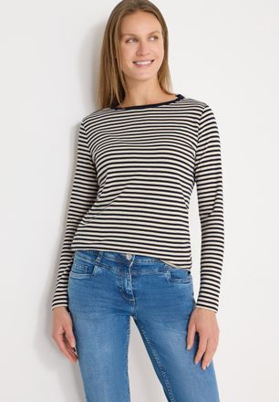Cecil Langarmshirt CECIL, Damen, Gr. XXL (46), universal blau, Jersey, Obermaterial: 76% Baumwolle, 24% Modal, gestreift, normal h&uuml;ftbedeckend, Rundhals, Sh