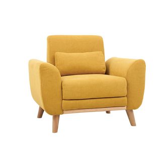 Miliboo Miliboo - Sill&oacute;n Dise&ntilde;o Tejido Efecto Terciopelo Amarillo Mostaza Y Patas Roble Ektor