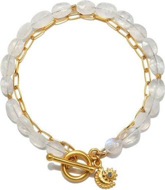 Satya Jewelry Goddess Wisdom Moonstone Beaded and Chain Toggle Bracelet in Gold at Nordstrom