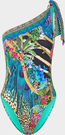 Camilla Animal Alchemy Draped One-Shoulder One-Piece Swimsuit