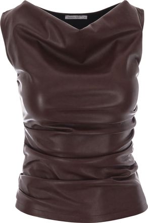 Patrizia Pepe Wood Brown Faux Leather Cowl Neck Top