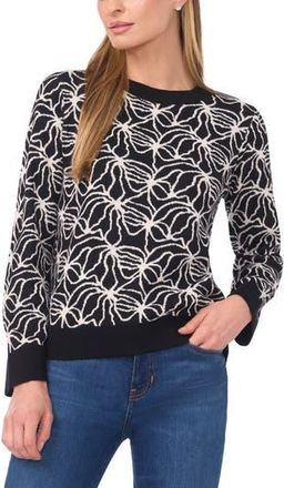 Halogen Jacquard Crewneck Sweater in Rich Black at Nordstrom Rack, Size X-Small P