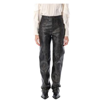 Isabel Marant Broeken, Dames, Zwart, S, Katoen, Vintage Faux Leren Hoge Taille Broek