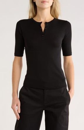 Vince Elbow Sleeve Henley in Black at Nordstrom Rack, Size X-Large