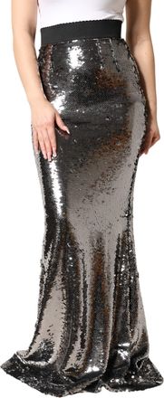 Dolce & Gabbana Womens Metallic Gray Sequin High Waist Mermaid Skirt