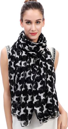 Lina & Lily Labrador Retriever Dog Print Womens Scarf Shawl Wrap Lightweight (Black & White)