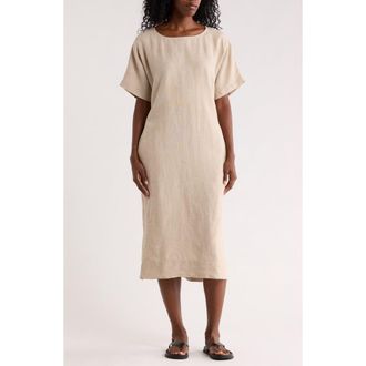 Eileen Fisher Jewel Neck Linen Dress in Undyed Natural at Nordstrom Rack, Size X-Large