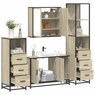 Berkfield Home 4&not;Piece Bathroom Furniture Set&not;Sonoma Oak Engineered Wood in Brown
