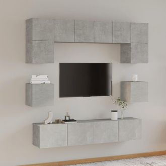vidaXL Vidaxl - Set De Muebles De Tv 8 Pzas Madera Contrachapada Gris Hormig&oacute;n