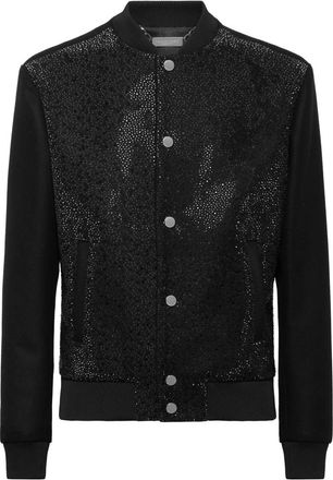 Philipp Plein Wollen Bomberjack met Transparante Strass - Heren - Bomber jackets - Zwart - M - Wol - Jassen