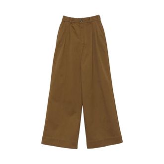 SOEUR Wide Trousers, female, Brown, 2XS, Brown Pleated Front Button Fly Trousers