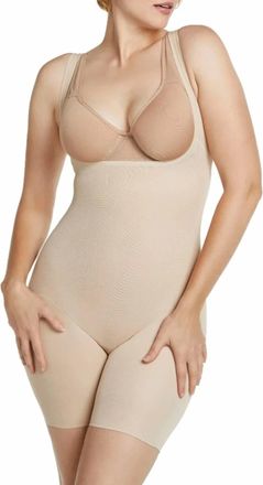 Naomi & Nicole Unbelievable Comfort Open-Bust Thigh Slimmer Bodysuit In Beige