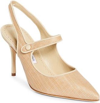 Manolo Blahnik Camparisli Pointed Toe Mary Jane Slingback Pump in Light Beige/Cream at Nordstrom, Size 10.5Us
