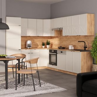 Vicco Cucina angolare completa Fame-Line, Grigio/beige/rovere dorato, 227 x 60 cm senza piano di lavoro, Vicco