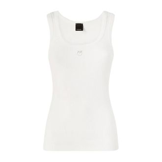 Pinko Sleeveless Tops, female, White, Size: XS Ribbed Tank Top with Logo