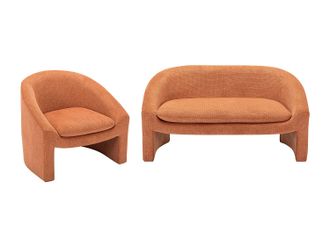 Vente-Unique Sof&aacute; de 2 plazas y sill&oacute;n de tela terracota OSSANA