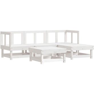 vidaXL Juego De Sof&aacute;s De Jard&iacute;n 5 Piezas Madera Maciza De Pino Blanco Vidaxl