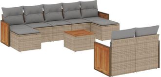 vidaXL Juego De Sof&aacute;s Jard&iacute;n Con Cojines Beige 10 Pzas Rat&aacute;n Sint&eacute;tico Vidaxl