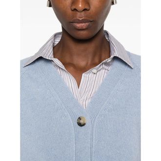Aragona Cashmere Ribbed-Knit Cardigan - Blue