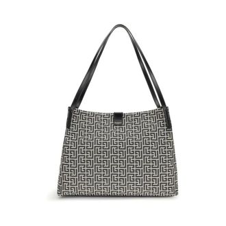 Balmain Shoulder Bags, female, Black, Size: ONE SIZE Cotton Shoulder Bag with Adjustable Strap