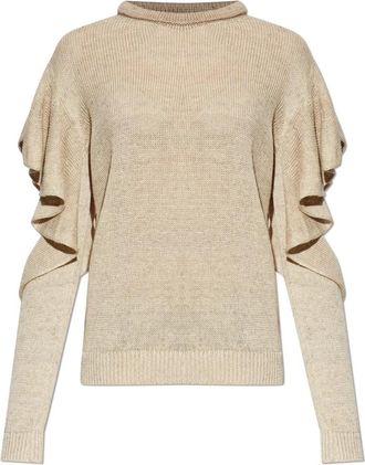 Moschino Linnen Trui - Dames - Ronde hals truien - Beige - XS - Linnen - Truien & Vesten