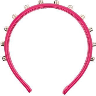 Red(v) crystal-embellished leather headband - women - Calf Leather - One Size - Pink