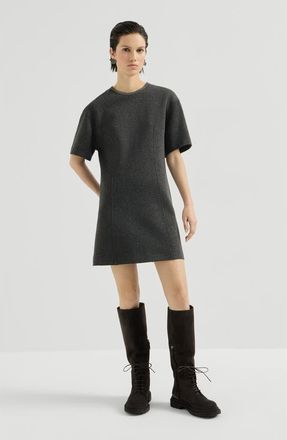 Brunello Cucinelli Techno cotton and cashmere interlock t-shirt dress with precious collar in Anthracite at Nordstrom, Size Xxx-Large