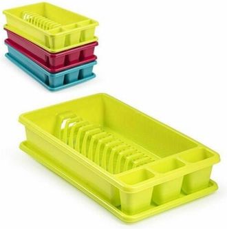 Trade Shop Trade Shop - Scolapiatti Rettangolare Medio In Plastica Colorata Con Porta Posate Cucina